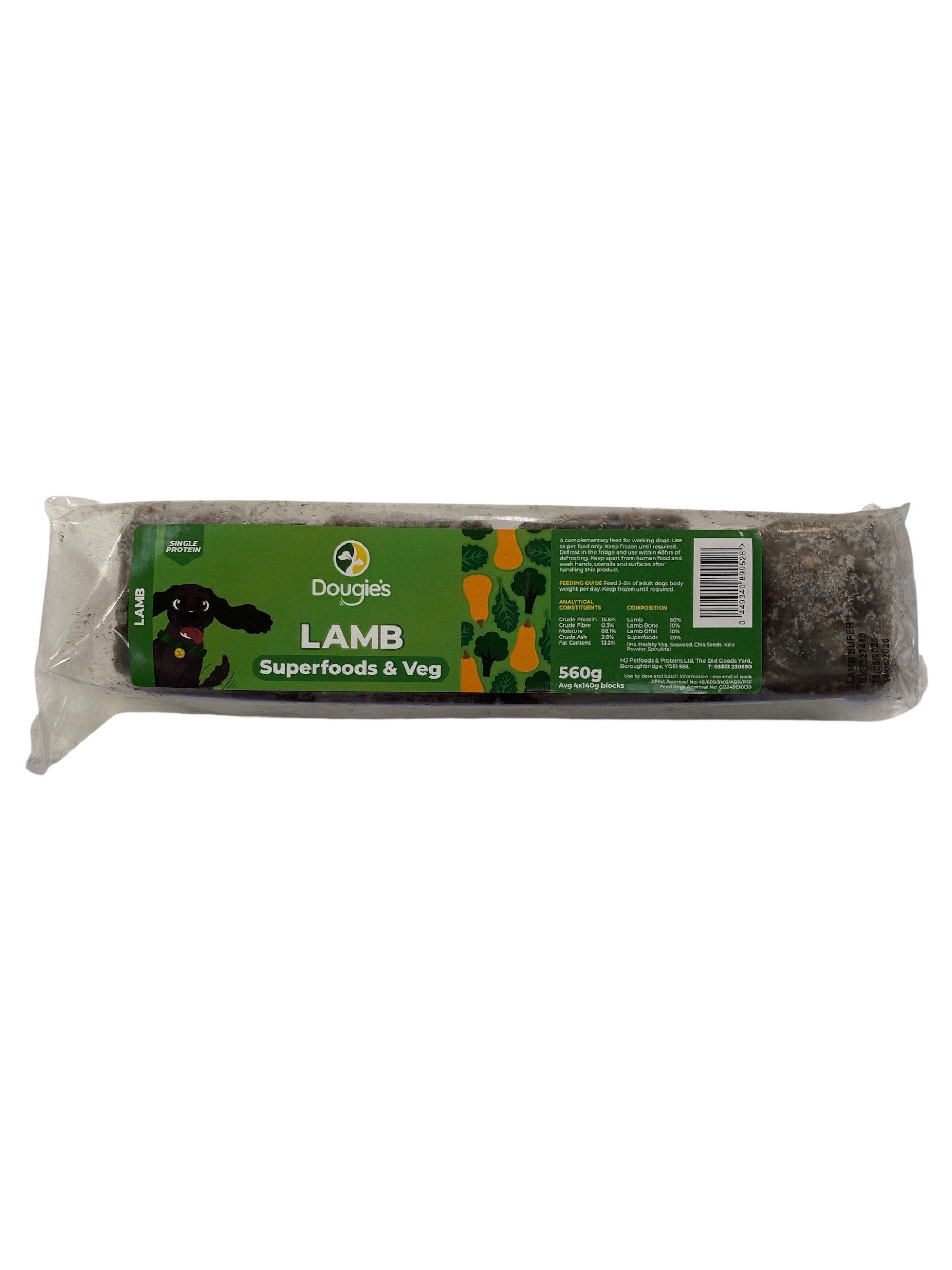 Pure Lamb with Superfoods ( 4 x 140g blocks = 560g) - Go Raw Dog Food